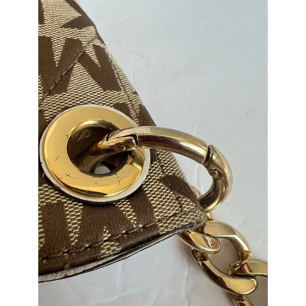 Michael Kors Signature Brown Canvas with‎ White Leather Shoulder/Hand Bag Purse